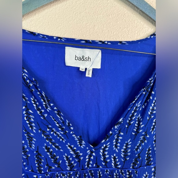 Ba&sh Blue Black Cale Leaf Print Long Sleeve Trapeze Dress size M - Picture 3 of 6